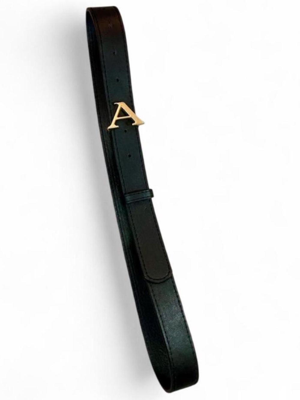 Black Leather 1in Belt Gold Letter A Statement Buckle 38in